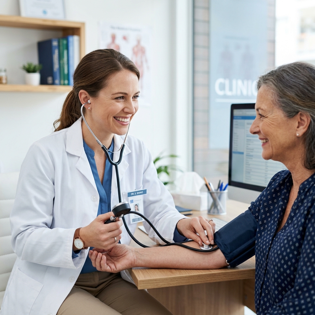 Doctor taking patient's blood pressure, representing professional tax planning benefits